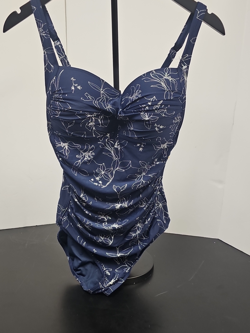 Navy Floral Ruched One-Piece Swimsuit